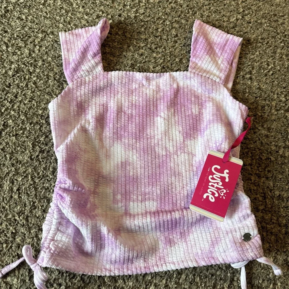 Justice Lavender and White Tie-Dye Ribbed Square-Neck Tank NWT Medium 10